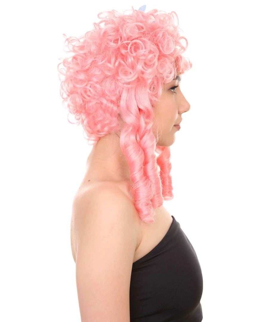 HPO Womens Colonial Lady With Blue Lece Wig | Pink Historical Wigs | Premium Breathable Capless Cap Women's