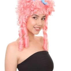 HPO Womens Colonial Lady With Blue Lece Wig | Pink Historical Wigs | Premium Breathable Capless Cap Women's