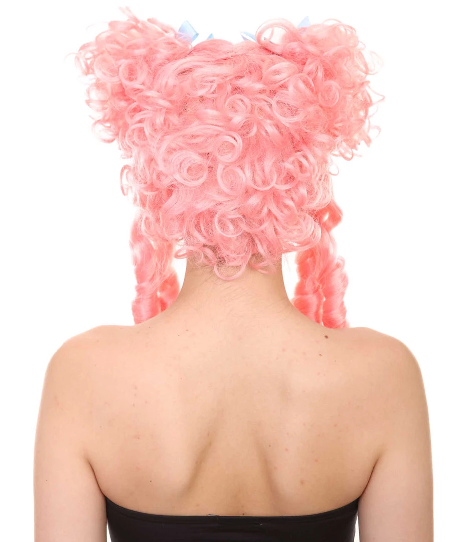 HPO Womens Colonial Lady With Blue Lece Wig | Pink Historical Wigs | Premium Breathable Capless Cap Women's
