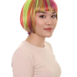 HPO Womens Rainbow Bob Wig | Colorful Party Ready Fancy Cosplay Halloween Wig | Premium Breathable Capless Cap Women's