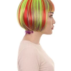 HPO Womens Rainbow Bob Wig | Colorful Party Ready Fancy Cosplay Halloween Wig | Premium Breathable Capless Cap Women's