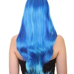 HPO Long Wavy Blue Womens Wig | Sexy Cosplay Party Halloween Wig | Premium Breathable Capless Cap Women's