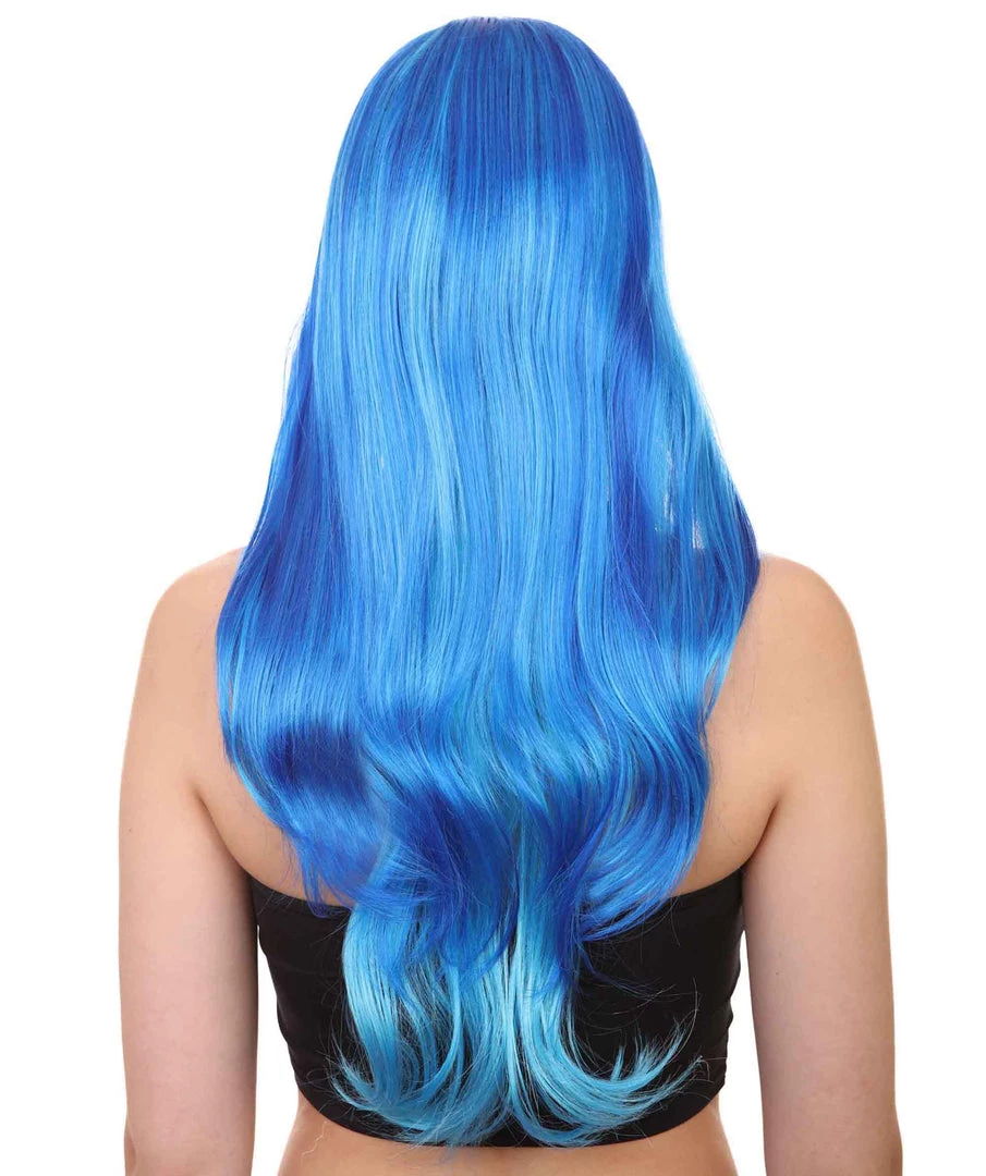 HPO Long Wavy Blue Womens Wig | Sexy Cosplay Party Halloween Wig | Premium Breathable Capless Cap Women's