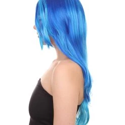 HPO Long Wavy Blue Womens Wig | Sexy Cosplay Party Halloween Wig | Premium Breathable Capless Cap Women's