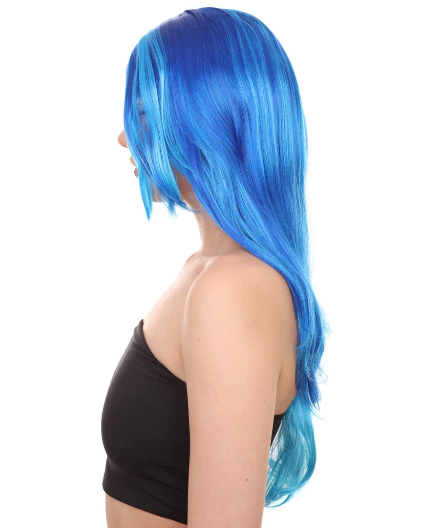 HPO Long Wavy Blue Womens Wig | Sexy Cosplay Party Halloween Wig | Premium Breathable Capless Cap Women's