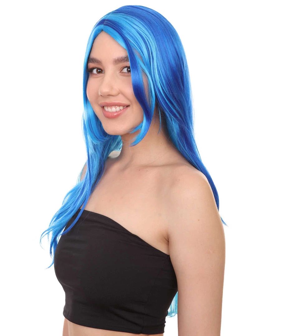 HPO Long Wavy Blue Womens Wig | Sexy Cosplay Party Halloween Wig | Premium Breathable Capless Cap Women's