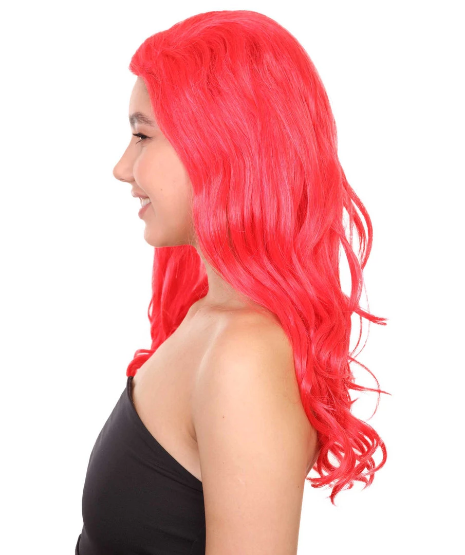 Adult Women's 21" Inch Long Length Halloween Sexy American Pop Star Costume Wig, Synthetic Soft Fiber Red Wine Cabernet Hair, Perfect For Parties And Festivals | HPO