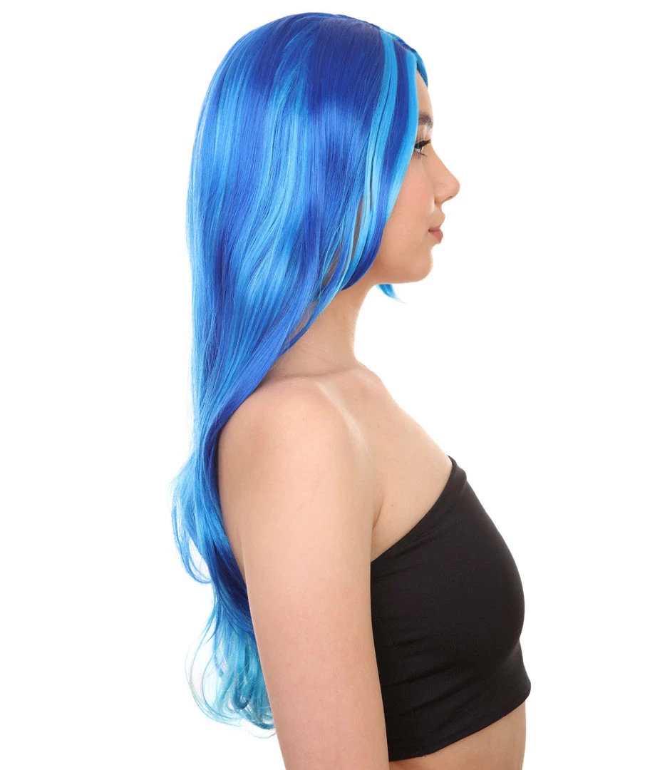 HPO Long Wavy Blue Womens Wig | Sexy Cosplay Party Halloween Wig | Premium Breathable Capless Cap Women's
