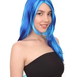 HPO Long Wavy Blue Womens Wig | Sexy Cosplay Party Halloween Wig | Premium Breathable Capless Cap Women's