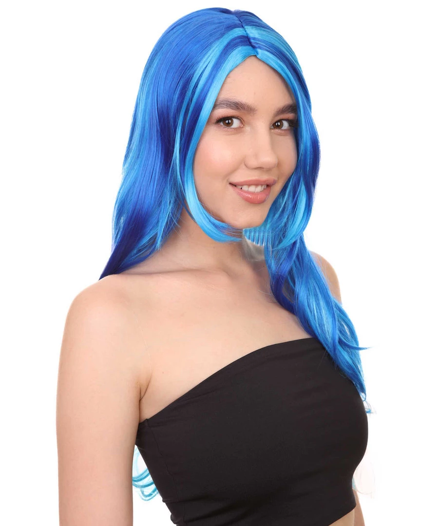 HPO Long Wavy Blue Womens Wig | Sexy Cosplay Party Halloween Wig | Premium Breathable Capless Cap Women's