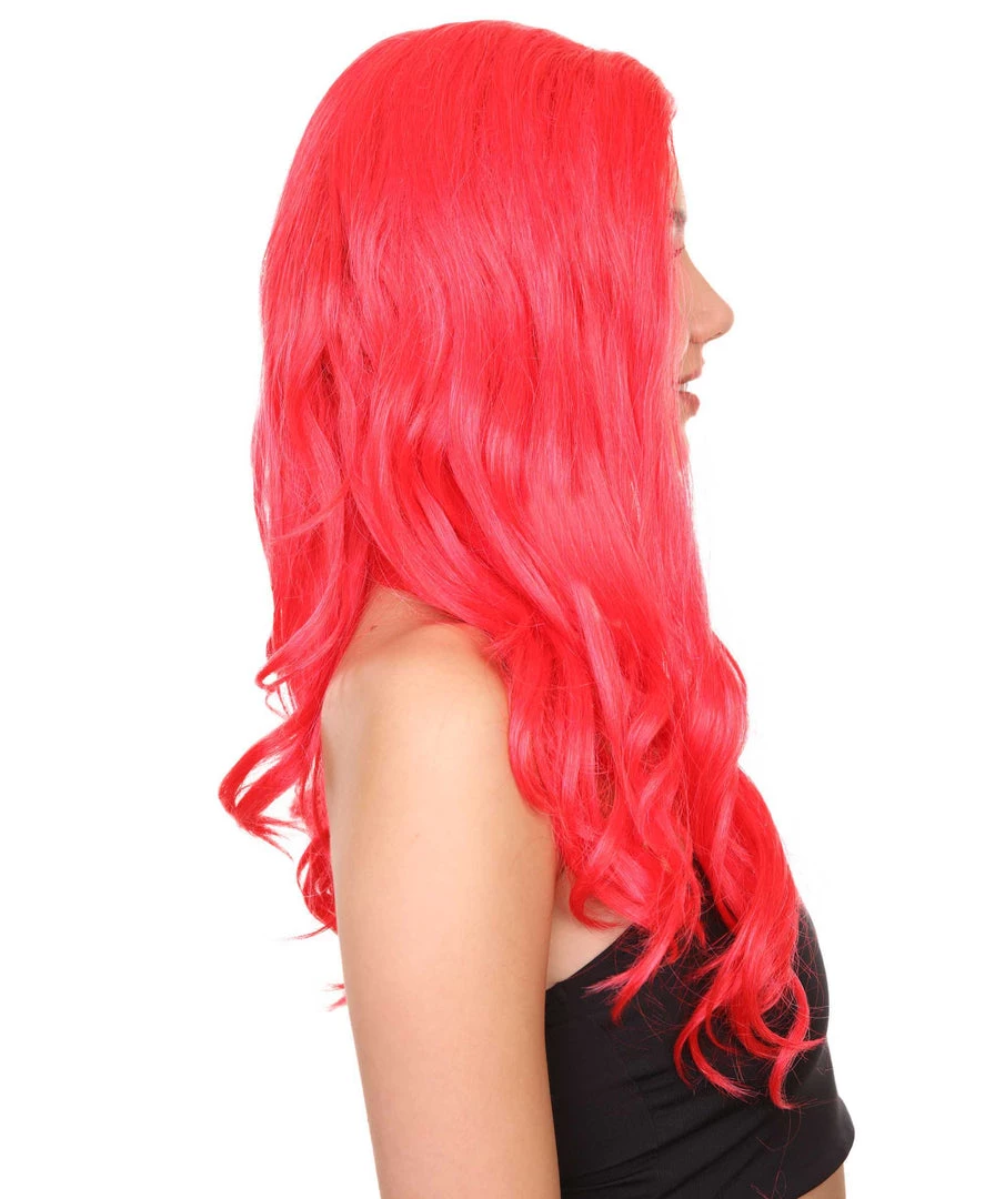 Adult Women's 21" Inch Long Length Halloween Sexy American Pop Star Costume Wig, Synthetic Soft Fiber Red Wine Cabernet Hair, Perfect For Parties And Festivals | HPO