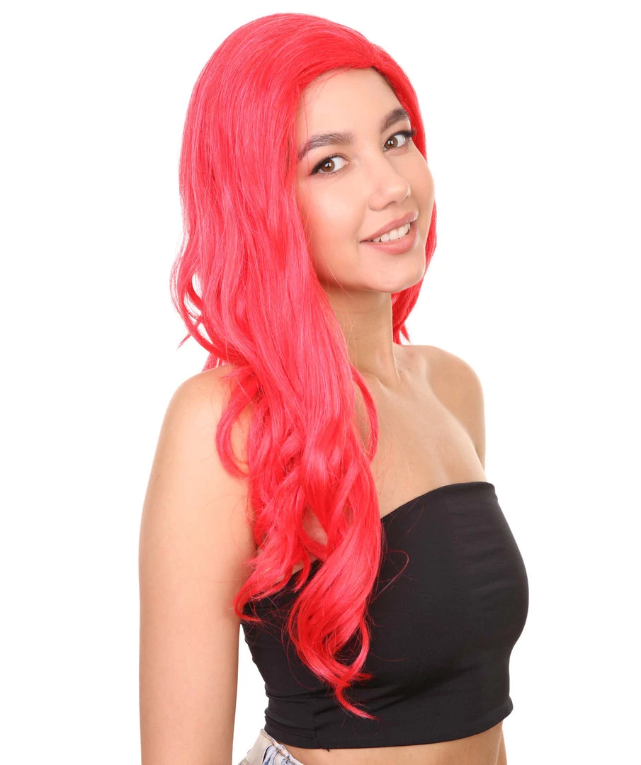 Adult Women's 21" Inch Long Length Halloween Sexy American Pop Star Costume Wig, Synthetic Soft Fiber Red Wine Cabernet Hair, Perfect For Parties And Festivals | HPO