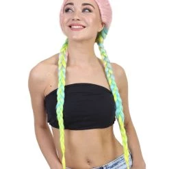 HPO Celebrity Inspired Womens Boxer Braid Wig | Cotton Candy Rainbow Celebrity Wig | Premium Breathable Capless Cap