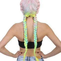 HPO Celebrity Inspired Womens Boxer Braid Wig | Cotton Candy Rainbow Celebrity Wig | Premium Breathable Capless Cap