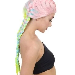 HPO Celebrity Inspired Womens Boxer Braid Wig | Cotton Candy Rainbow Celebrity Wig | Premium Breathable Capless Cap