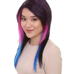 HPO Hard Rockin Witch Tri-Color Womens Wig | Gothic Blue Purple Fancy Halloween Wig | Premium Breathable Capless Cap Women's