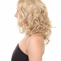 HPO Blonde Curly Womens Wig | Glomour Station Cosplay Halloween Wig | Premium Breathable Capless Cap