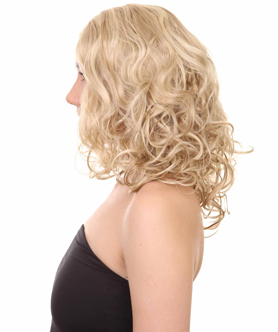 HPO Blonde Curly Womens Wig | Glomour Station Cosplay Halloween Wig | Premium Breathable Capless Cap
