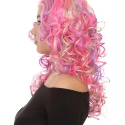 HPO Pink Mixed Party Girl Curly Womens Wig | Long Curly Fancy Cosplay Halloween Wig | Premium Breathable Capless Cap