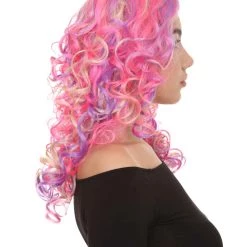 HPO Pink Mixed Party Girl Curly Womens Wig | Long Curly Fancy Cosplay Halloween Wig | Premium Breathable Capless Cap