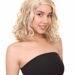 HPO Blonde Curly Womens Wig | Glomour Station Cosplay Halloween Wig | Premium Breathable Capless Cap