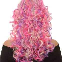 HPO Pink Mixed Party Girl Curly Womens Wig | Long Curly Fancy Cosplay Halloween Wig | Premium Breathable Capless Cap