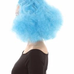 HPO Women's Shoulder Length Poofy With Wild Thoughts Wig - Cotton Candy Blue Hair - Capless Cap Design