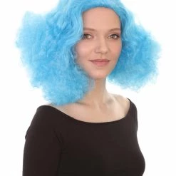 HPO Women's Shoulder Length Poofy With Wild Thoughts Wig - Cotton Candy Blue Hair - Capless Cap Design