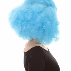 HPO Women's Shoulder Length Poofy With Wild Thoughts Wig - Cotton Candy Blue Hair - Capless Cap Design