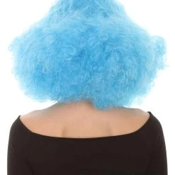 HPO Women's Shoulder Length Poofy With Wild Thoughts Wig - Cotton Candy Blue Hair - Capless Cap Design