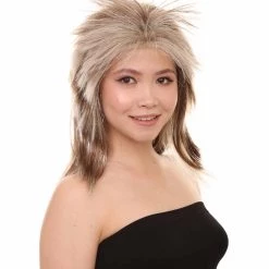 HPO Rockin Diva Tinsel Stripe Women's Wig | Blonde Mullet TV/Movie Wig | Premium Breathable Capless Cap