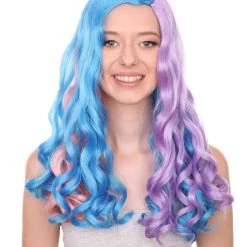 Adult Women's 19 Inch Medium Length Wavy Halloween Anime Rainbow Mermaid Festival Wig, Synthetic Soft Fiber MultiColor Hair, Perfect For Your Next Party Or Cosplay Event | HPO