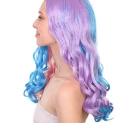 Adult Women's 19 Inch Medium Length Wavy Halloween Anime Rainbow Mermaid Festival Wig, Synthetic Soft Fiber MultiColor Hair, Perfect For Your Next Party Or Cosplay Event | HPO