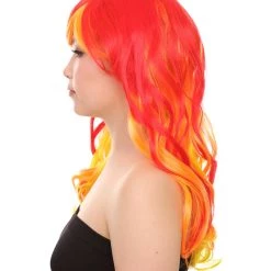 HPO Flame Womens Wig | Fancy Stage Appropriate Fire Orange Event Wig | Premium Breathable Capless Cap Men's