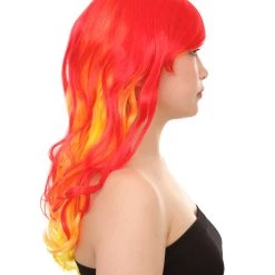 HPO Flame Womens Wig | Fancy Stage Appropriate Fire Orange Event Wig | Premium Breathable Capless Cap Men's