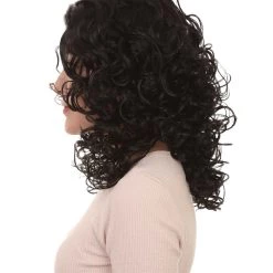 HPO Men's Adult's Womens Glamour Long Black Wig | Curly Glamour Cosplay Halloween Wig | Premium Breathable Capless Cap