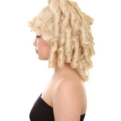 HPO Women's Womens 18th Century Colonial Lady Curly Blonde Historical Wig | Premium Breathable Capless Cap
