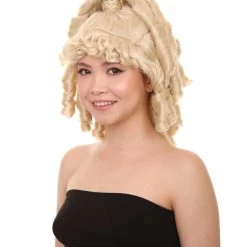 HPO Women's Womens 18th Century Colonial Lady Curly Blonde Historical Wig | Premium Breathable Capless Cap