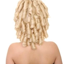 HPO Women's Womens 18th Century Colonial Lady Curly Blonde Historical Wig | Premium Breathable Capless Cap