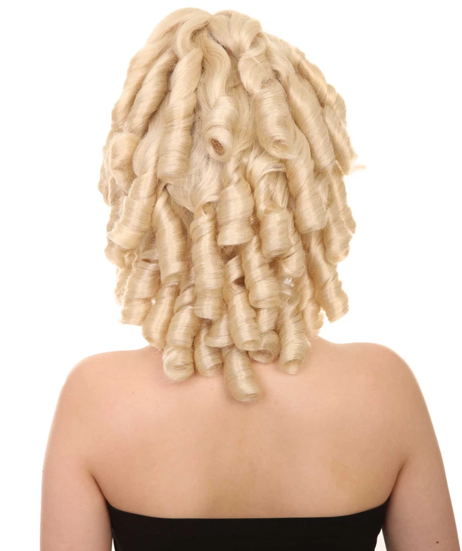 HPO Women's Womens 18th Century Colonial Lady Curly Blonde Historical Wig | Premium Breathable Capless Cap