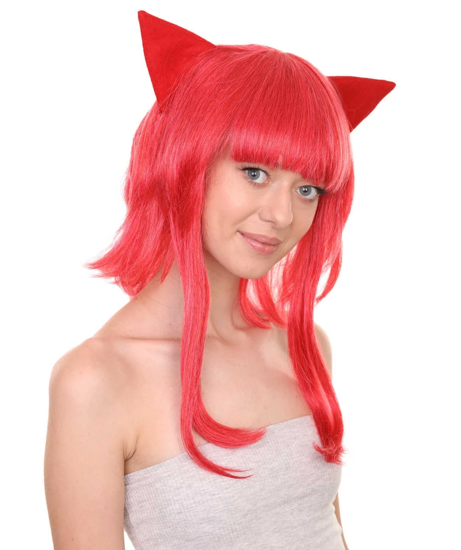 Adult Women's 16" Inch Medium Length Halloween Animated Video Game Annie Wig With Ears, Synthetic Soft Fiber Hair, Perfect For Your Next Conventiton And Group Anime Party! | HPO