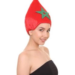 FLAGWIGS Women's Morocco Flag Sport Troll Wig | Red Cosplay Wig | Premium Breathable Capless Cap