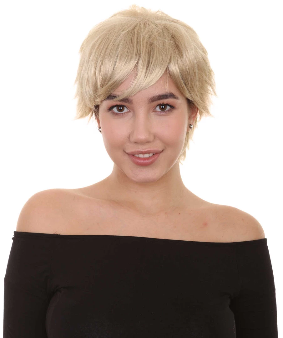 HPO Blonde Short Womens Wig | Natural Looking Halloween Wig | Premium Breathable Capless Cap