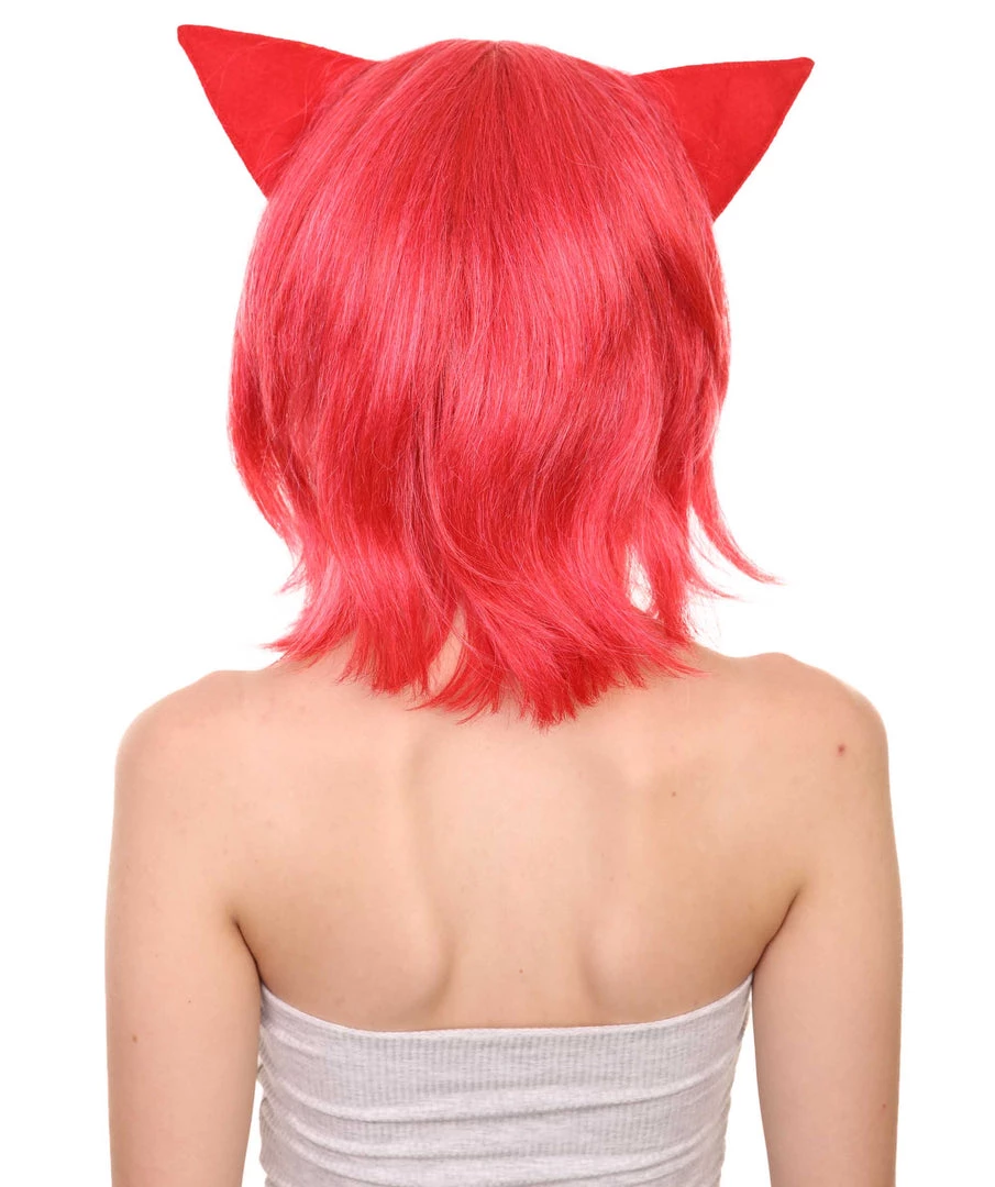 Adult Women's 16" Inch Medium Length Halloween Animated Video Game Annie Wig With Ears, Synthetic Soft Fiber Hair, Perfect For Your Next Conventiton And Group Anime Party! | HPO