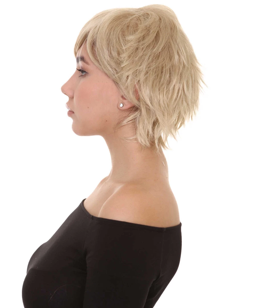 HPO Blonde Short Womens Wig | Natural Looking Halloween Wig | Premium Breathable Capless Cap
