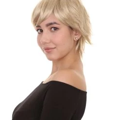 HPO Blonde Short Womens Wig | Natural Looking Halloween Wig | Premium Breathable Capless Cap
