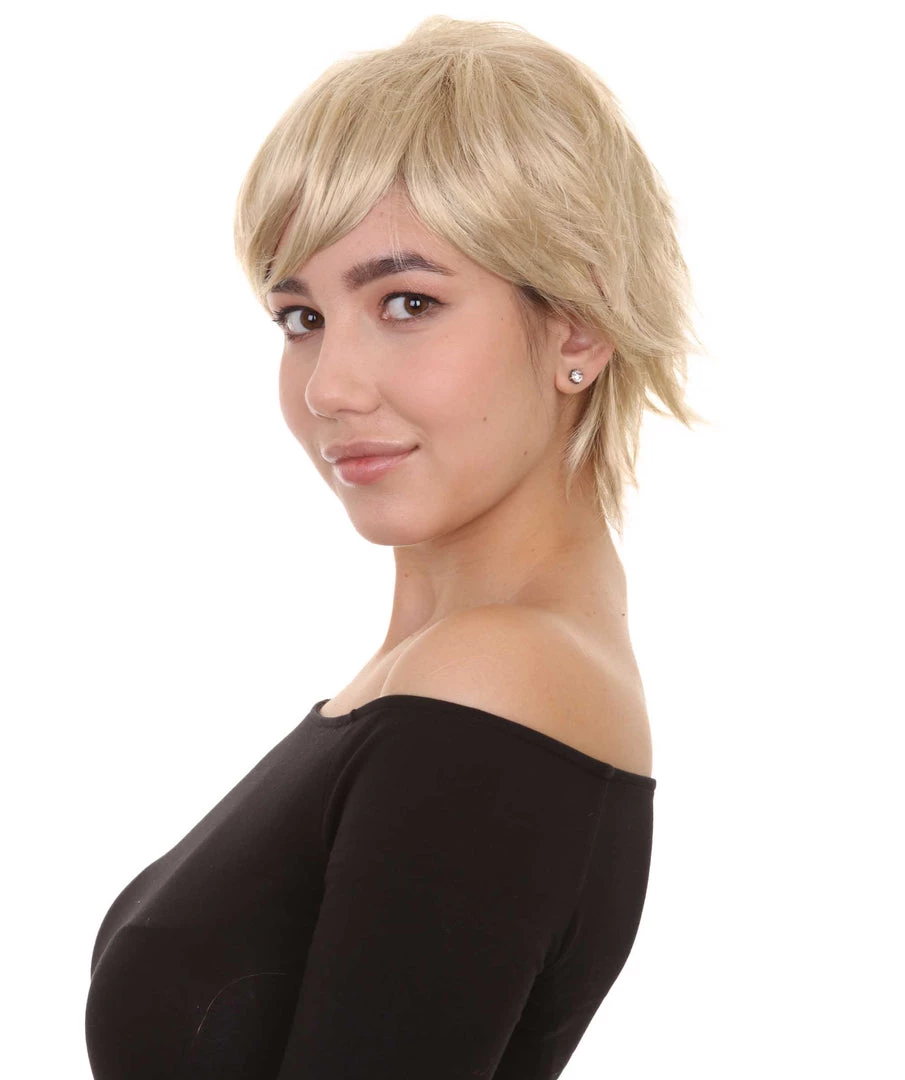 HPO Blonde Short Womens Wig | Natural Looking Halloween Wig | Premium Breathable Capless Cap