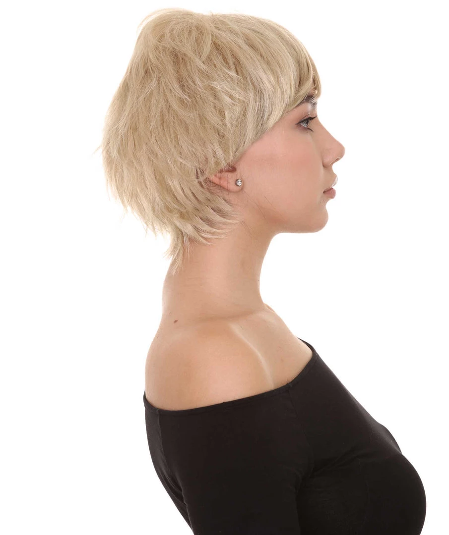 HPO Blonde Short Womens Wig | Natural Looking Halloween Wig | Premium Breathable Capless Cap