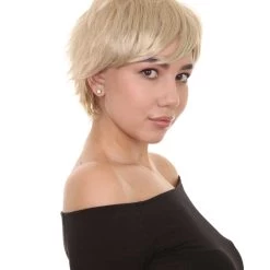 HPO Blonde Short Womens Wig | Natural Looking Halloween Wig | Premium Breathable Capless Cap