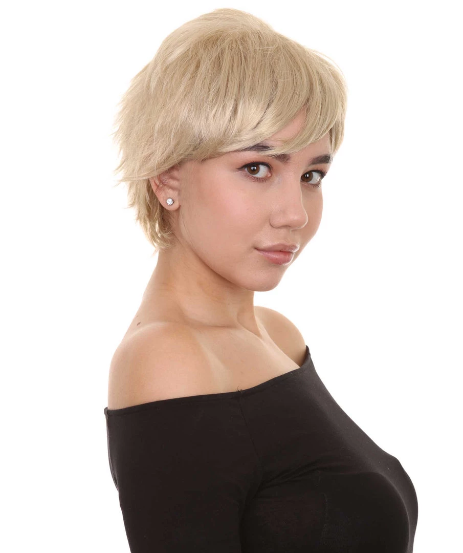 HPO Blonde Short Womens Wig | Natural Looking Halloween Wig | Premium Breathable Capless Cap